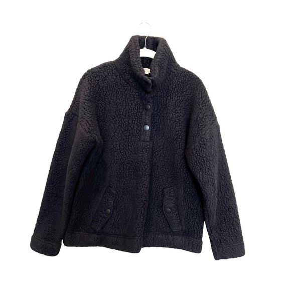 J Crew Snap-Collar Sherpa Sweatshirt in Polartec® Fleece Black Women's S - Picture 3 of 10